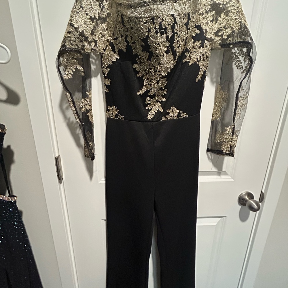 Elegant Black and Gold Lace Jumpsuit